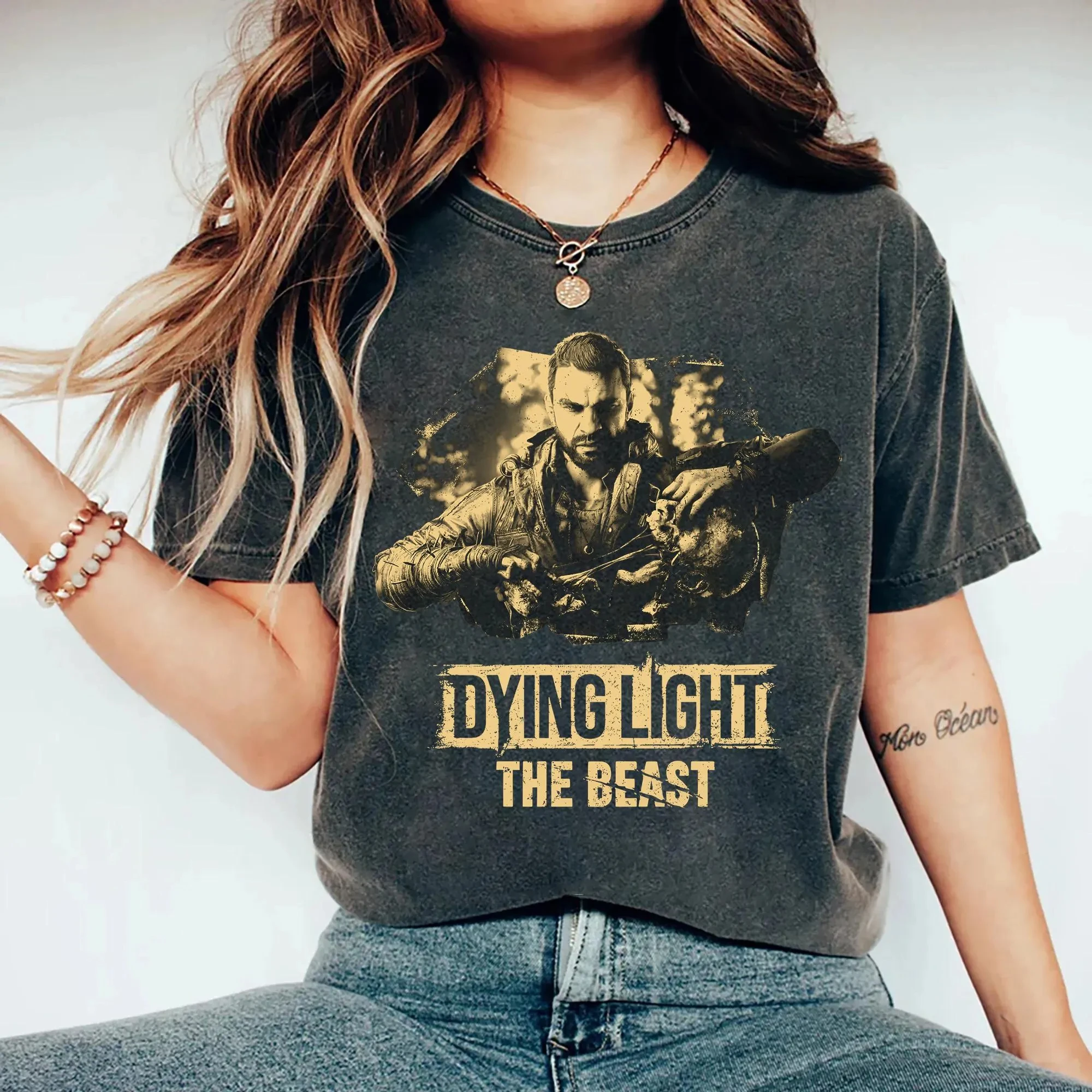 Dying Light The Beast Shirt Horror Game Shirt Zombie Survival Gaming T-Shirt Black Casual Crew Neck Unisex Men Women All-Season