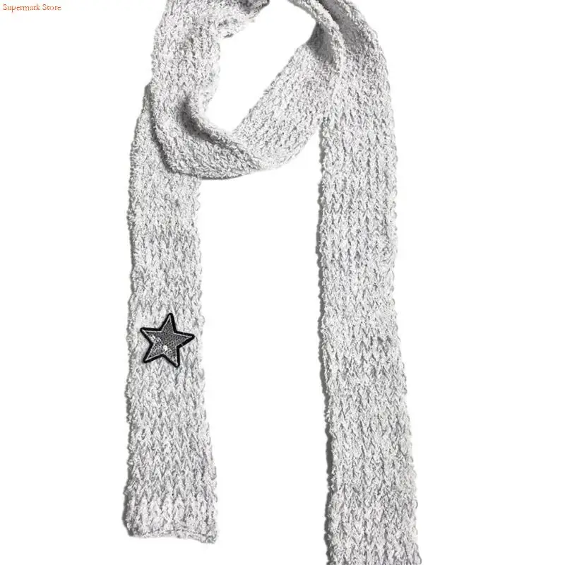 Q5WE Harajuku Women Commute Scarf Winter Knitted Decorative Scarf with Star Decals