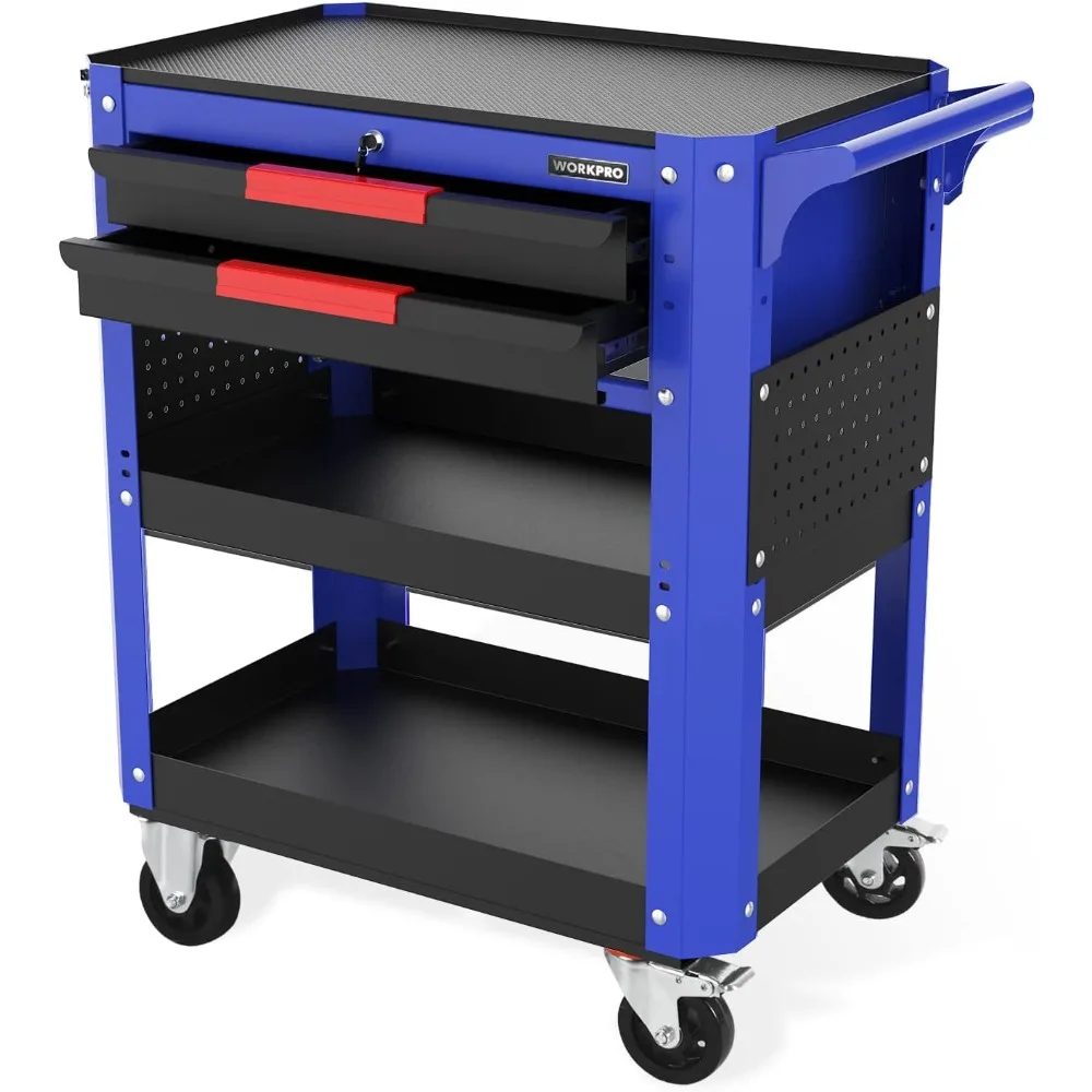 

28” Rolling Tool Cart, Premium 2-Drawer Utility Cart, Storage Organizer Mechanic Service Cart with Locking System, 400 lbs Load