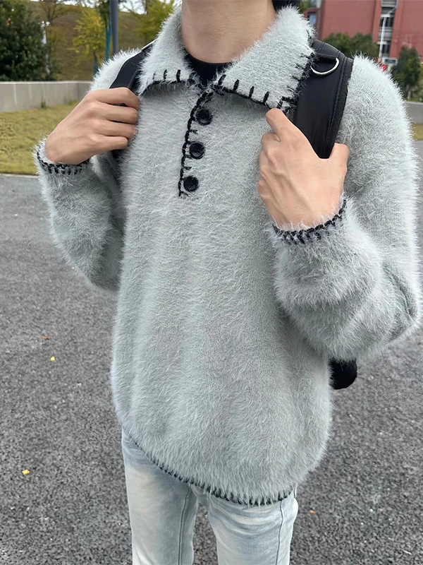 

ay Hand-Stitched Ne Knitwear Men's Sle Autumn Winter Aosphere CleanFit Lazy Knitted irt Loose Fit Long Sve