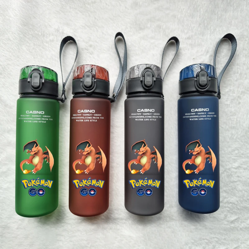 560ML Pokemon Large Capacity Outdoor Portable Plastic Sports Water Cup Charizard Pikachu Gengar Off Road Cycling Eevee Lucario