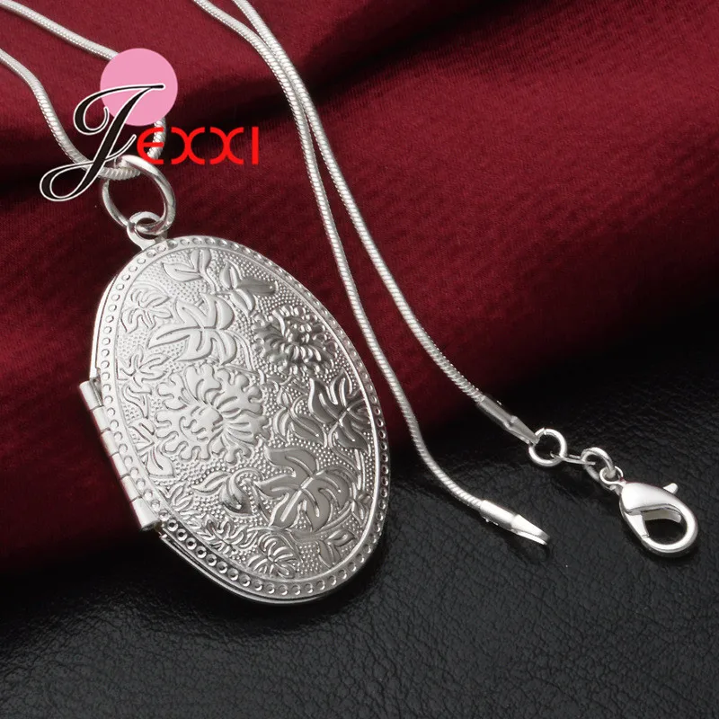 Vintage Photo Locket Necklace 925 Sterling Silver Jewelry Pendant Necklace Women Gift Free Shipping