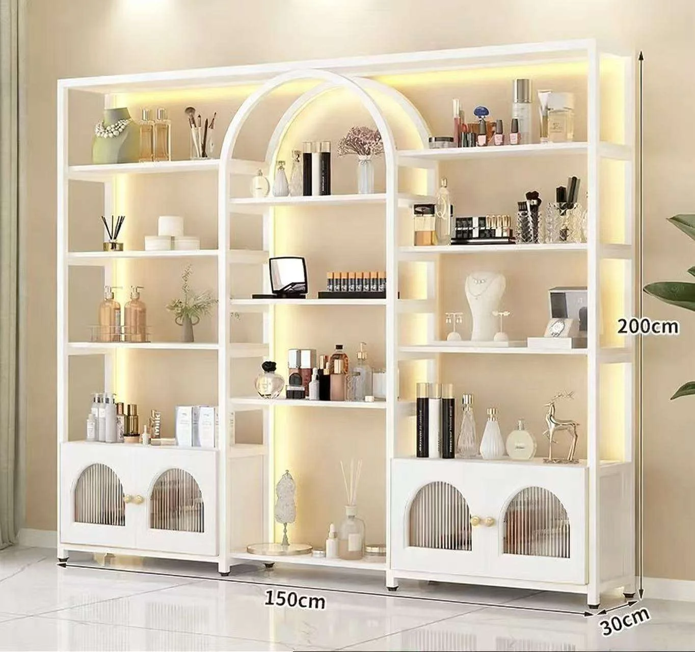 Lighted Multi Layer Display Cabinet For Salon Beauty Parlor Holds Nail Polish Gel Cosmetics Commercial Storage Shelf