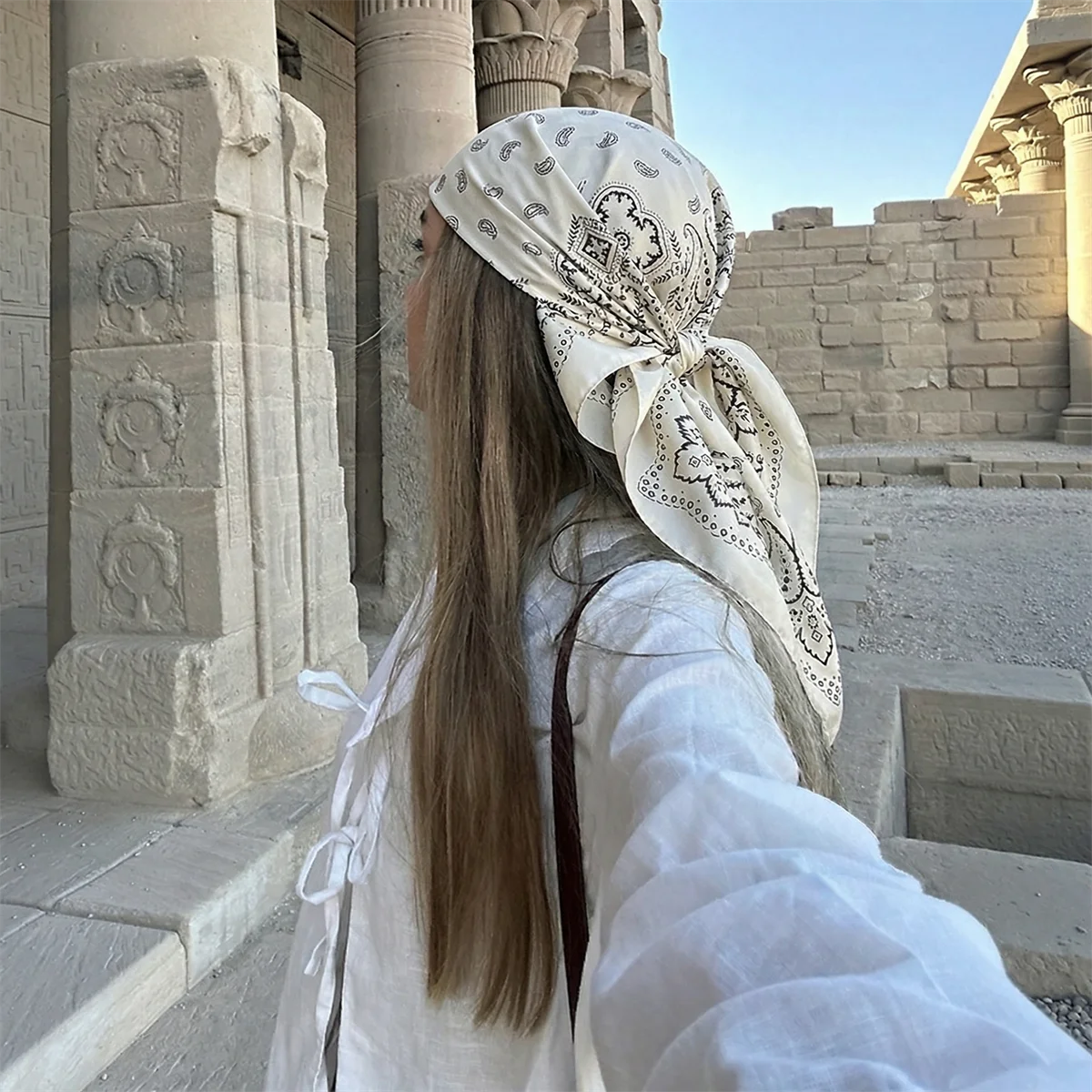70cm Luxury Printing Silk Square Scarf Women Neck Hair Tie Band Beach Hijab Kerchief Head Headbands Bandana Female Foulard image 5