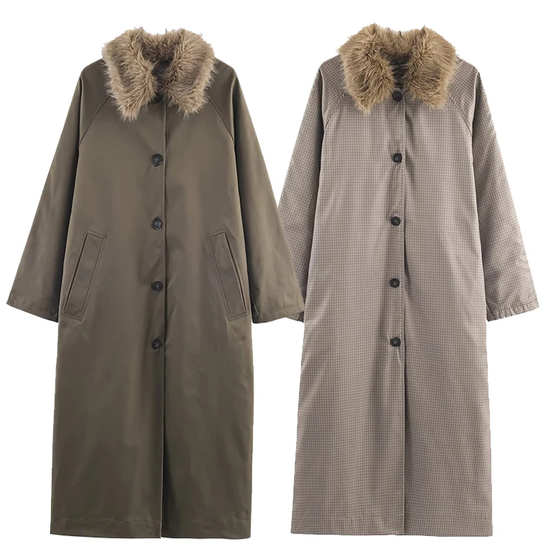 

Женская ветровка, куртка 2022, осень-зима, новая мода, двусторонняя верхняя одежда с меховым воротником на пуговицах, женское элегантное пальто для отдыха