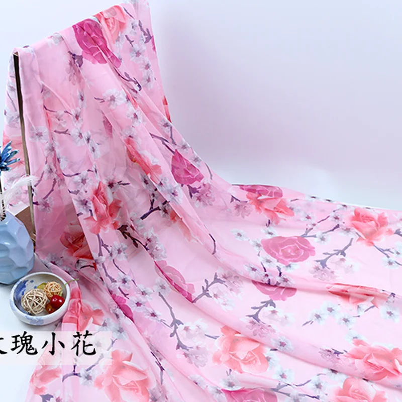 100X150cm By The Yard Chiffon Printed Plain Weave Thin Fabrics for Sewing Dresses Silk Scarf Hanfu Designer Patchwork Material