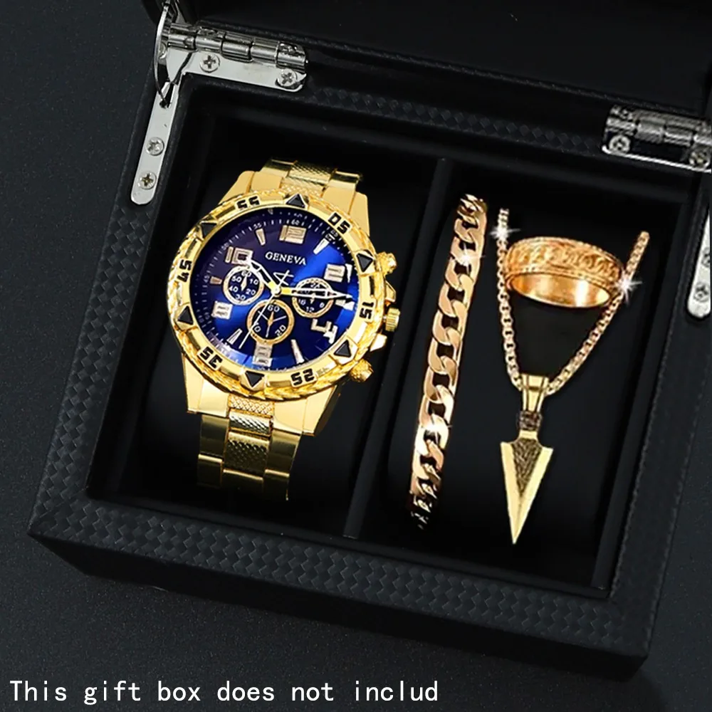 

4 Pcs/set, Men's Watch, Fashionable Men's Watch Set, 1 pcWatch+1 pc Necklace+1pc Bracelet+1pc Ring, The Perfect Gift for Men