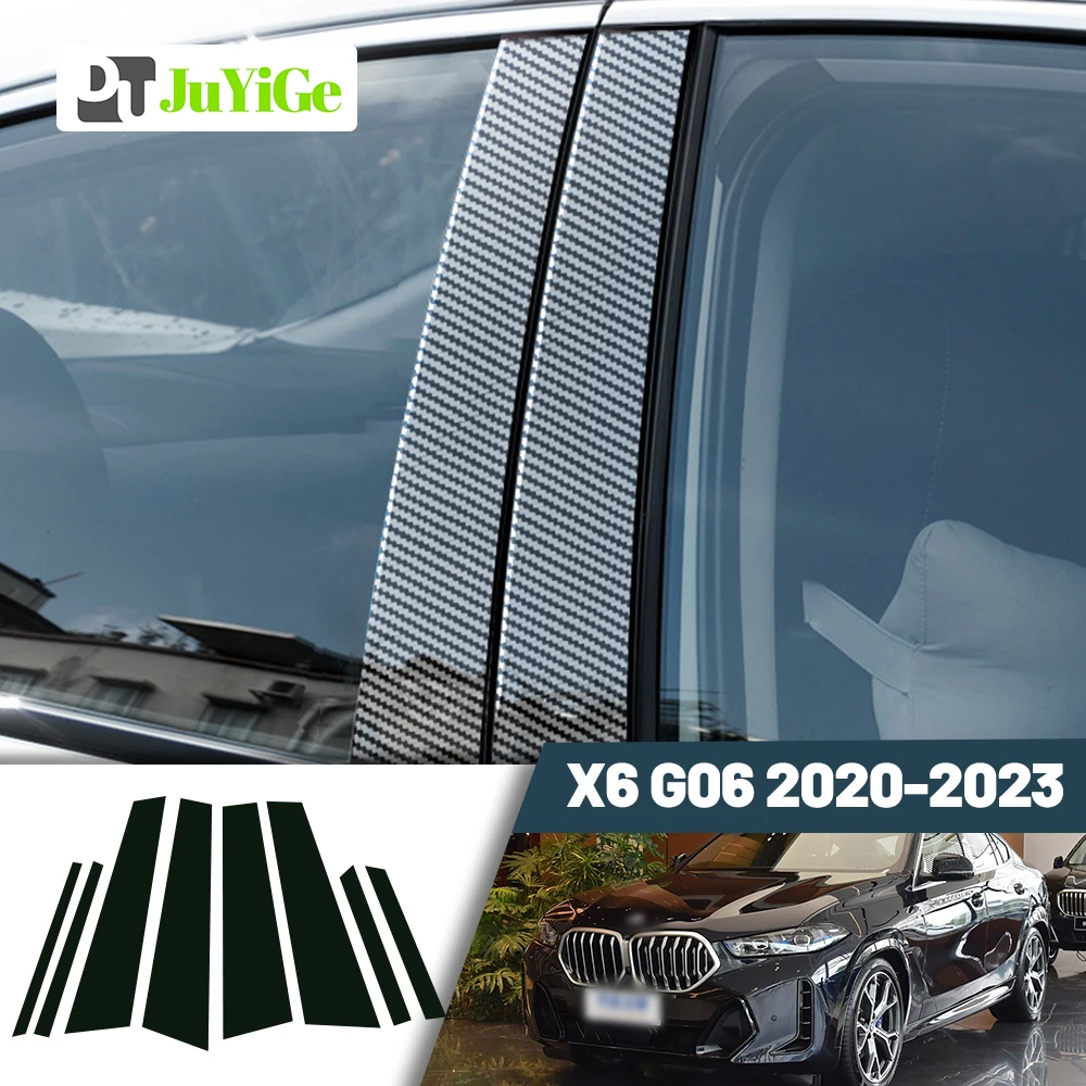 Glossy Black Carbon Fiber Window Door Deal B C Pillar Post Cover Sticker For BMW X6 G06 2020-2023 2021 2022