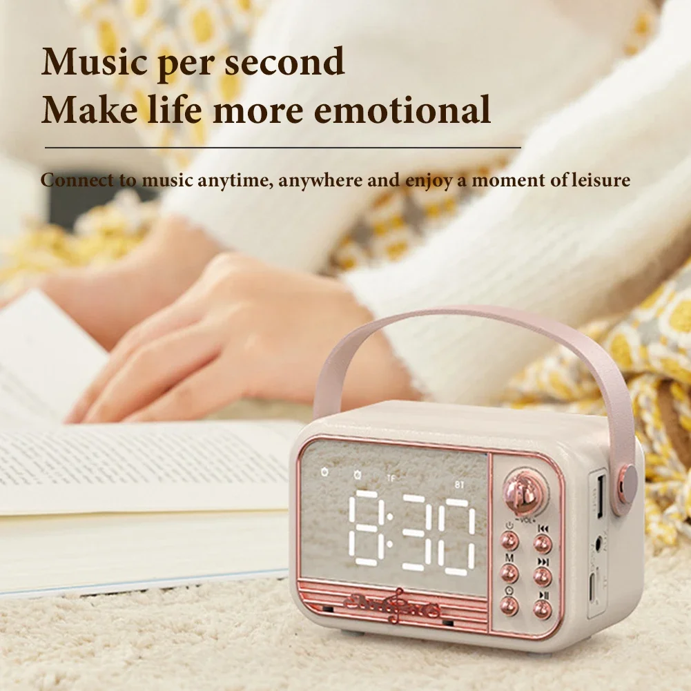 HIFI Wireless Portable Retro Speaker Alarm Clock Aux Stereo USB Loud Home Decor Aesthetic Gift Bluetooth Speakers Music Box New