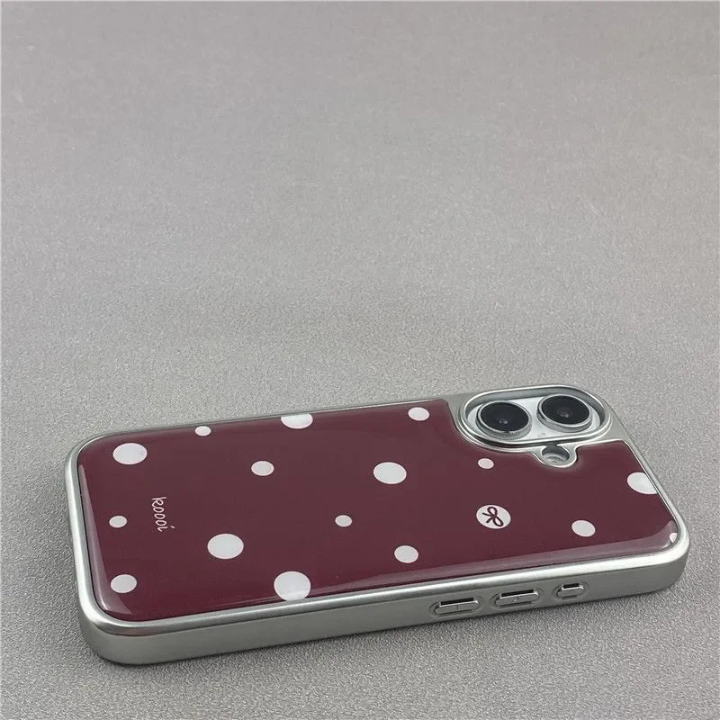 Custodia per telefono con colla a goccia galvanica a pois rosso vino vintage per iPhone 17 Air 16 15 14 13 12 11 Pro Max Plus Y2K Cover Ins