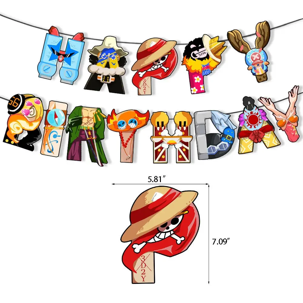 Ein Stück Party Dekorationen Anime Cartoon Figur Ruffy Zoro Ballon Geburtstags feier begünstigt Hacker Geburtstag Banner Kuchen Topper – Detail 2