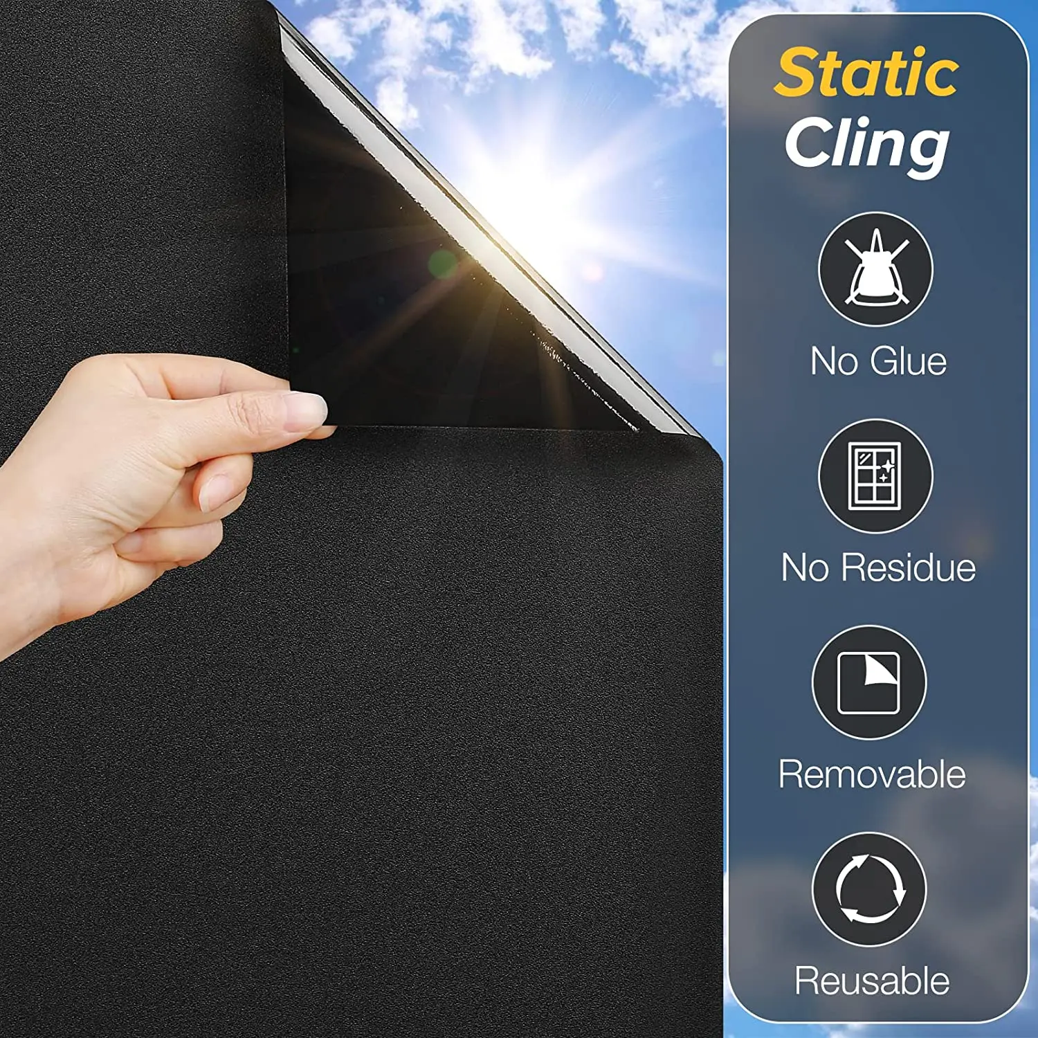 Total Blackout Window Film Privacy Room Darkening Tint for Home 100% Light Blocking Black Cover Removable Static Cling Glass Sun