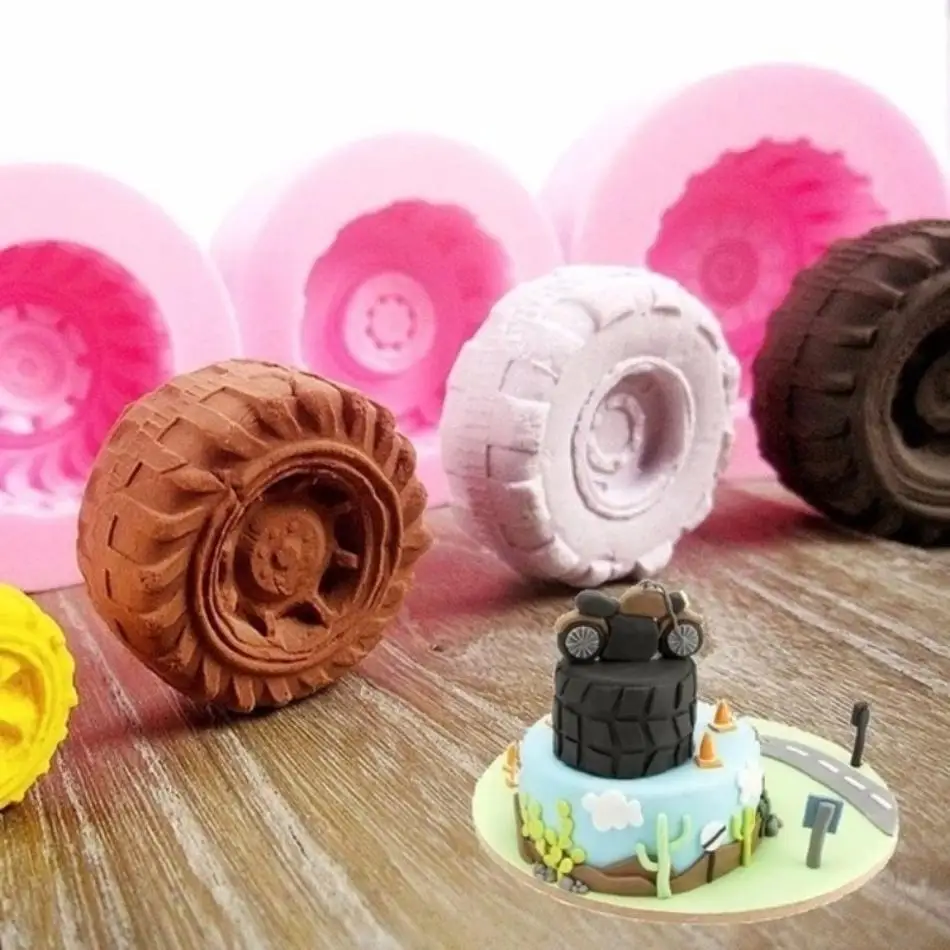 Silicone Tires Wheel Fondant Cake Molds Chocolate Cookies Mould Bakeware Home Kitchen Baking Decorating Tools Accessories Cute