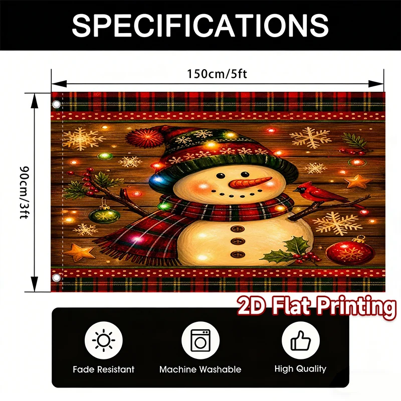 1pc Christmas Snowman with Lights Printed Garden Flag Polyester Flag Only No Pole Included