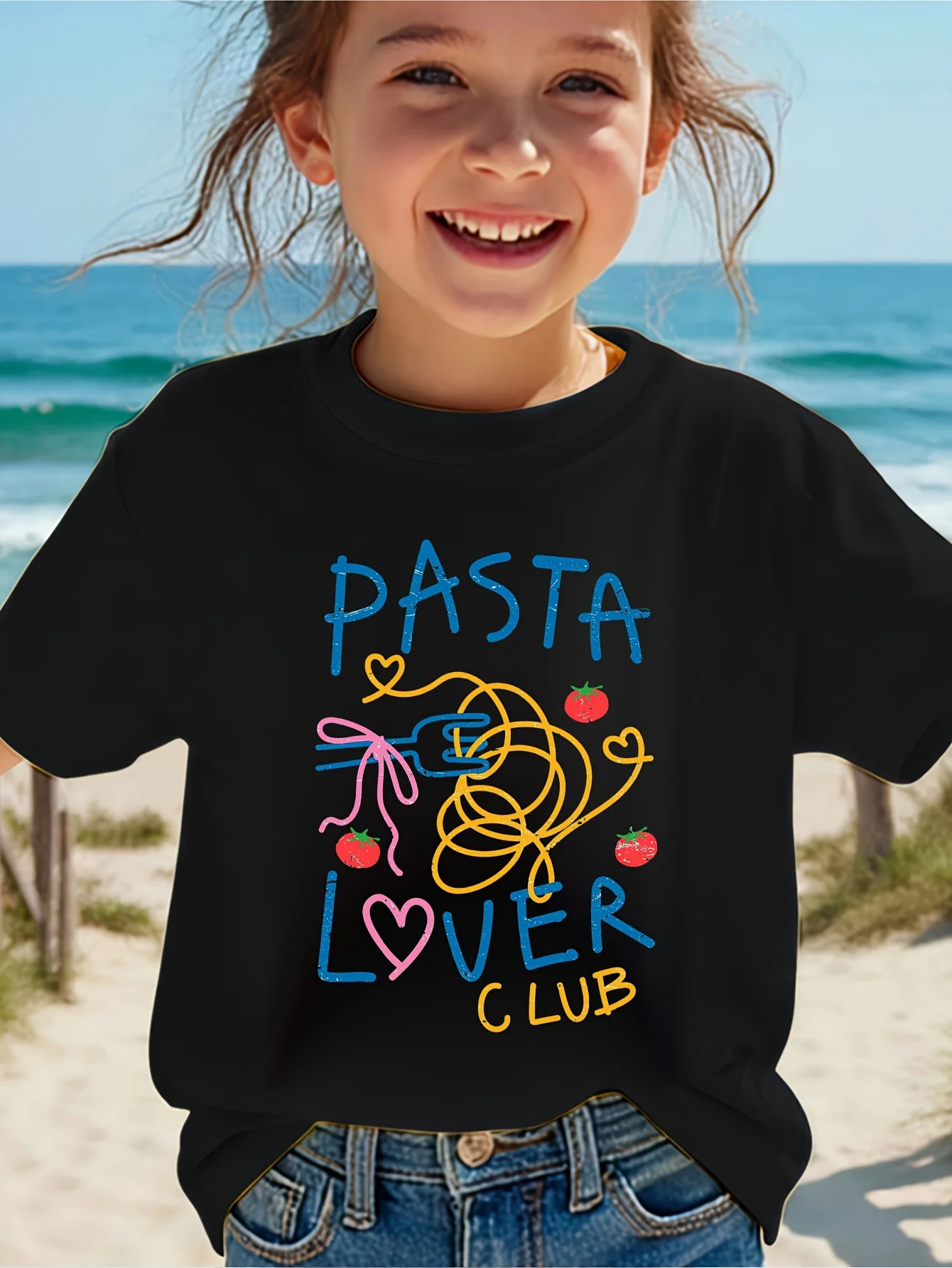 Kids Boys Girls T Shirt Pasta Lover Club Spaghetti Tomato Print Short Sleeve Tee Family Matching Summer Parent Child Casual Tops