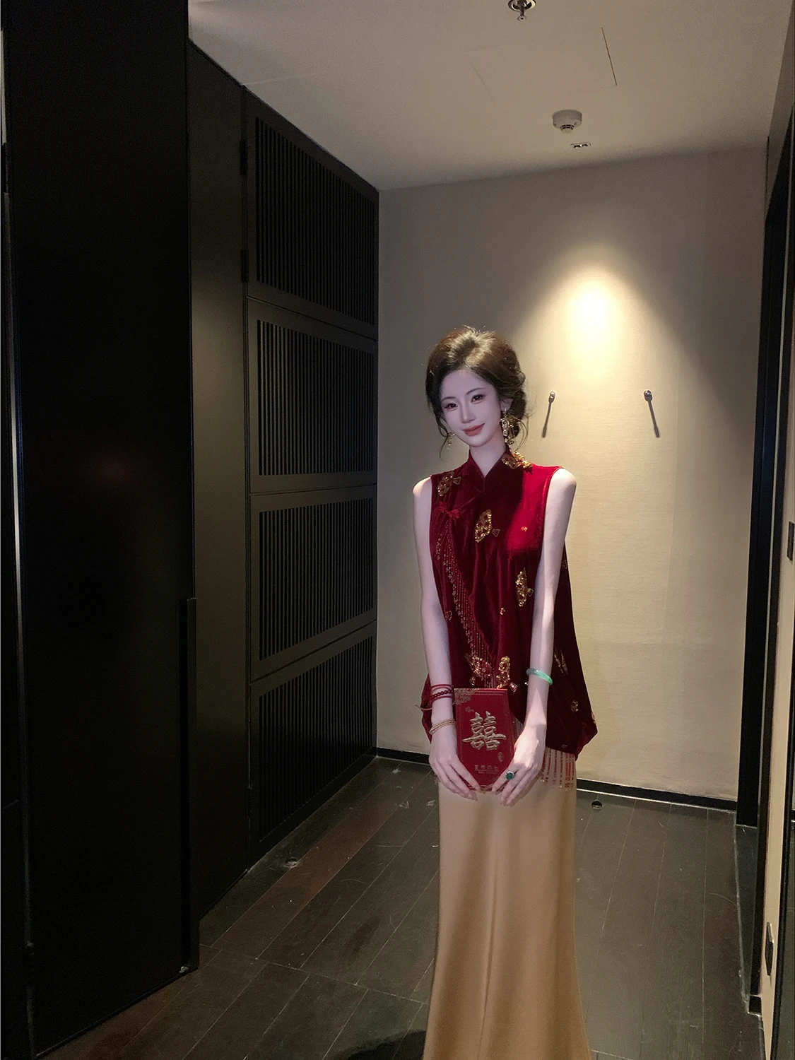 

Sy Red Age Spring New Sle Women's Velvet Embroidered Jaet Heavy Work Chinese National Sle Loose Fit Regular Length