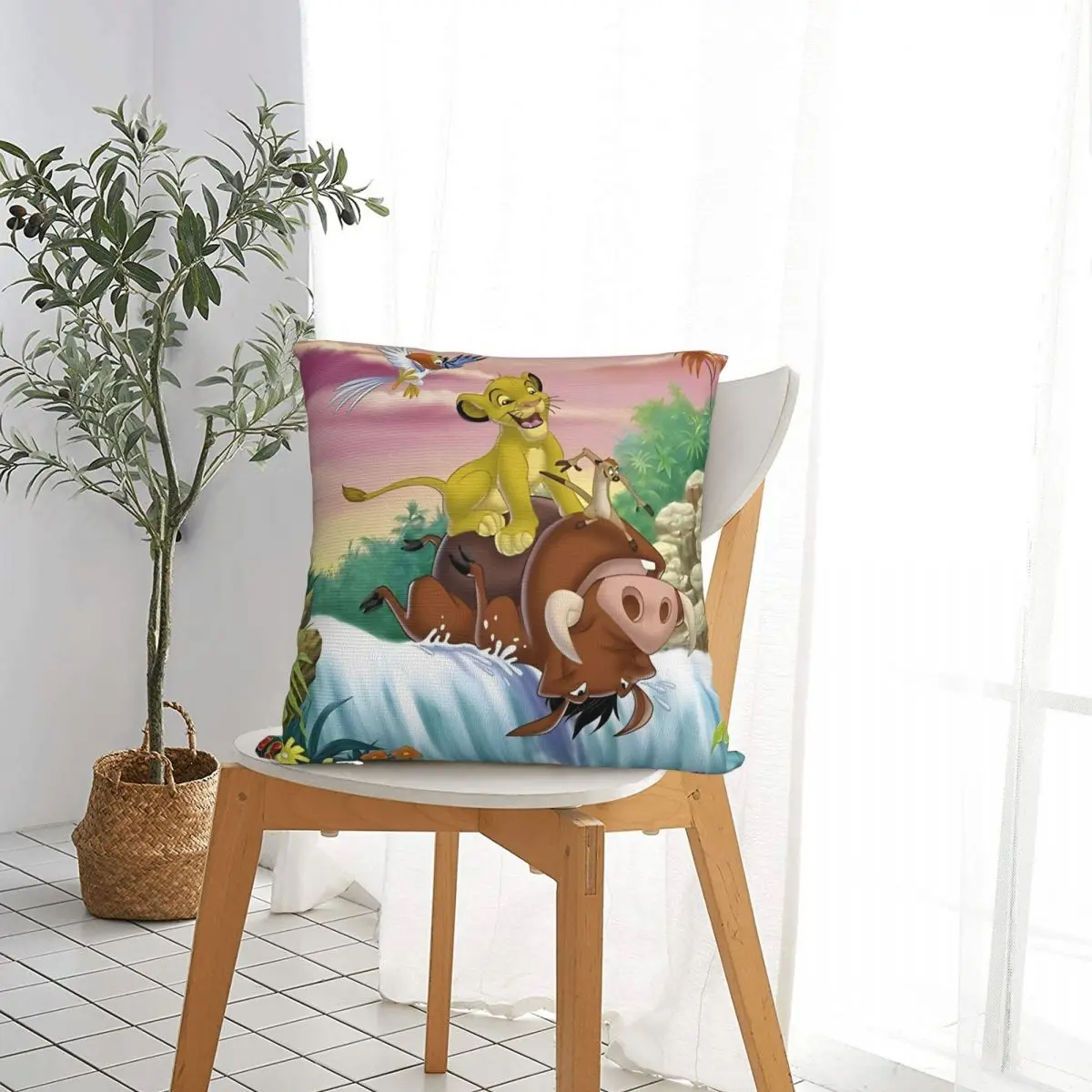 No Worries Lion King Square Pillow Case Funny Simba Pumba Cushion Covers Funny Zippered Decor Pillowcase for Home 45*45cm