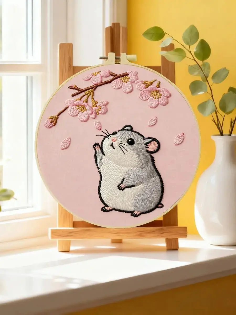 1 Stück 20X20CM/15X15CM 7,87/6,3 Zoll Tier - Hamster Stickerei Starter-Set DIY-Set DIY-Stickerei-Set Handarbeiten Nadelkunst – Detail 6