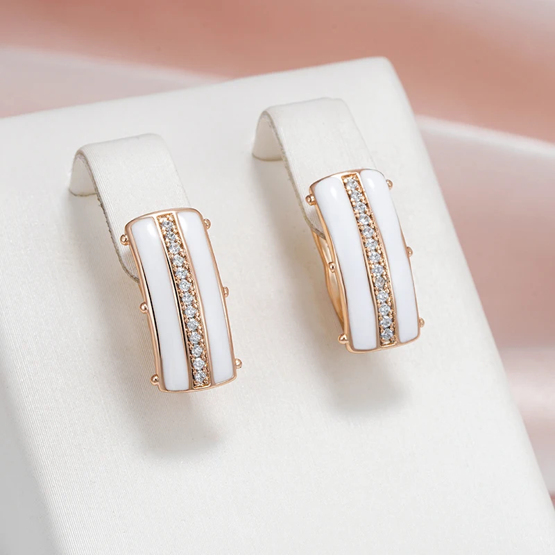 SYOUJYO Natural Zircon Full Paved Earrings For Women 585 Rose Gold Color Glossy Simple Stylish Daily Wear Jewelry
