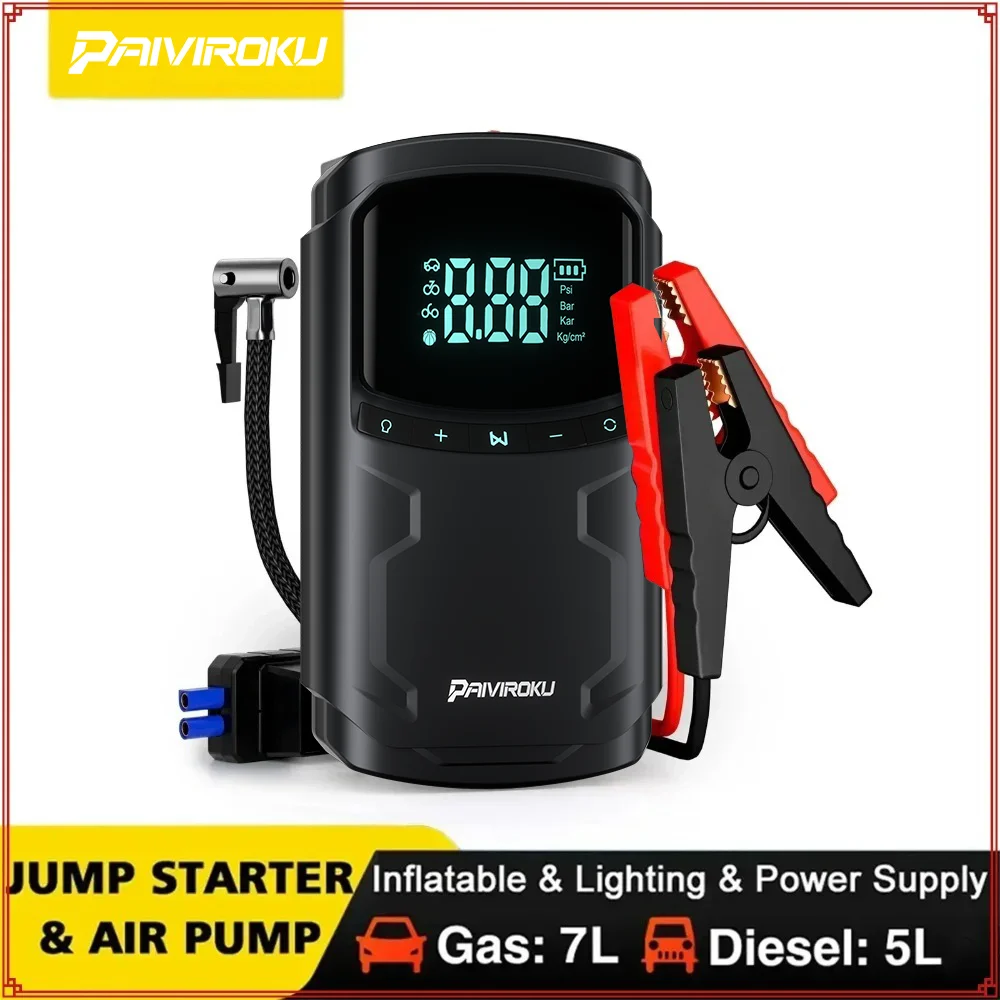 

4-IN-1 Car Jump Starter with Air Compressor Peak 5000A Auto Battery Booster 150PSI Air Pump Portable Power Bank Tire Inflator