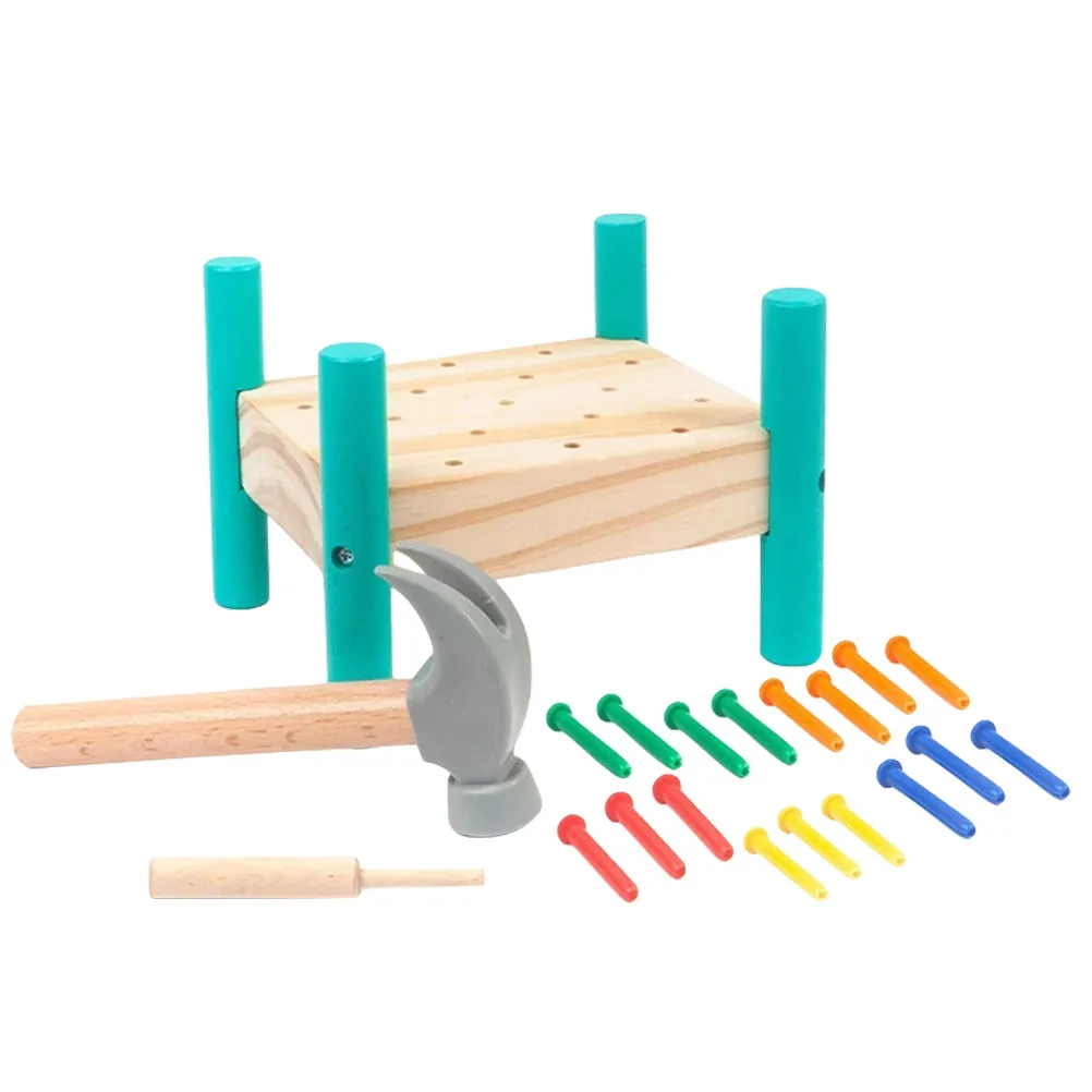 1Set Wooden Colorful Nail Platform Educational Beating Table Early Learning Cognitive Hand Eye Coordination Interactive
