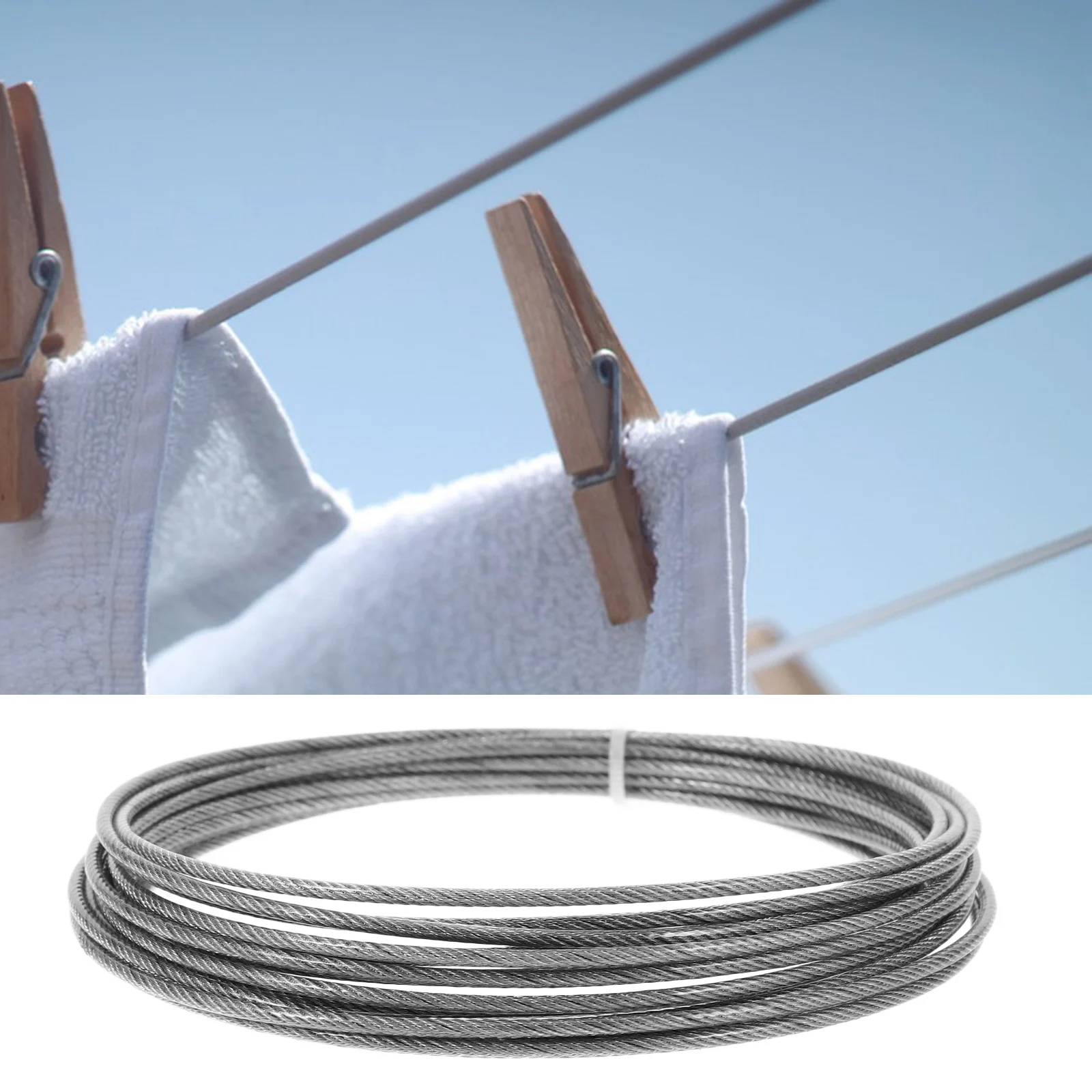 

Stainless Steel Cable Non slip Drying Clothes Rope 5M Outdoor Windproof Sunscreen Wire Rope Home Camping Clothesline