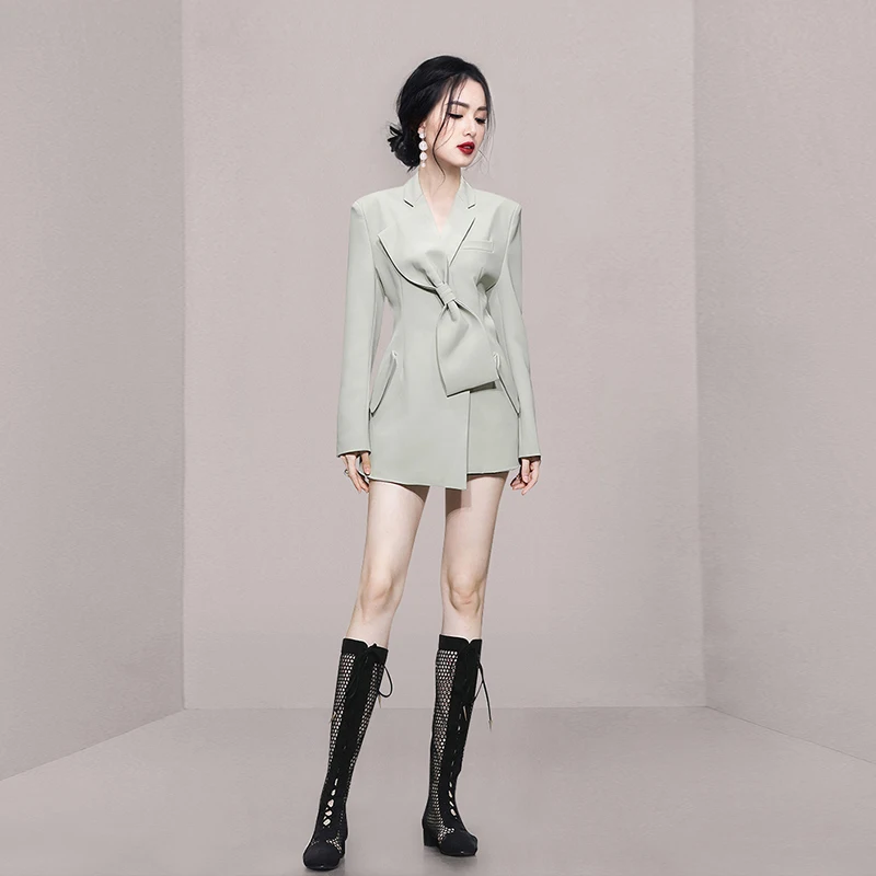 Korean Fashion Women's Blazer Notched Collar Removable Bow Long Sleeve Single Breasted Suit Jackets Autumn 2023 New Tide