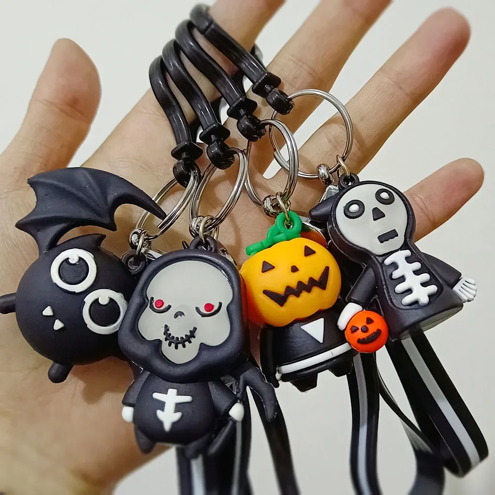 Funny Cartoon Bat Pumpkin Spectre Reaper Keyring 3D Silicone Halloween Key Chains Car Key Accessory for Men Holiday Party Gifts