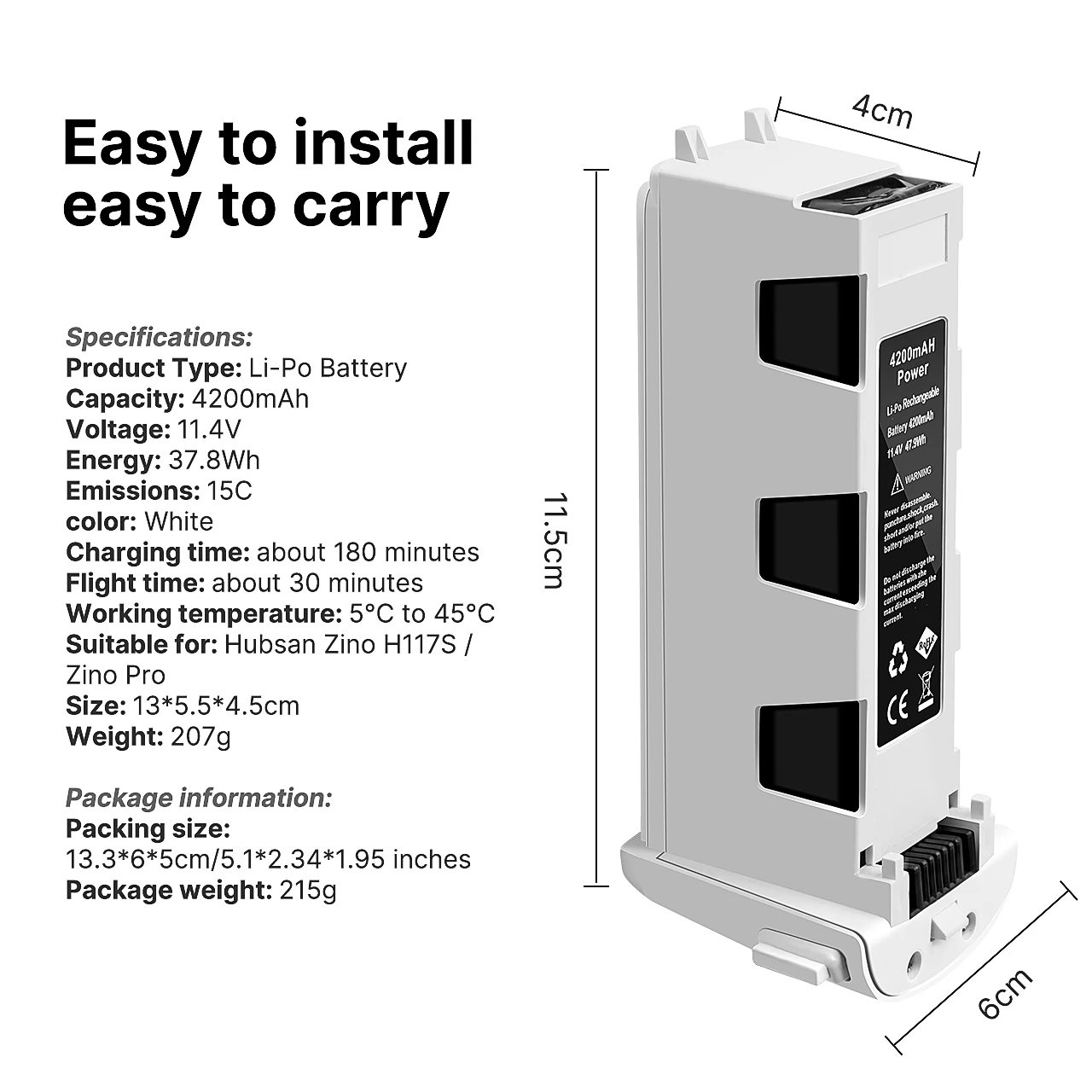 Nuova batteria bianca da 4200mAh per Hubsan H117S Zino GPS RC Quadcopter pezzi di ricambio batteria da 11.4V per droni per fotocamere da corsa RC FPV