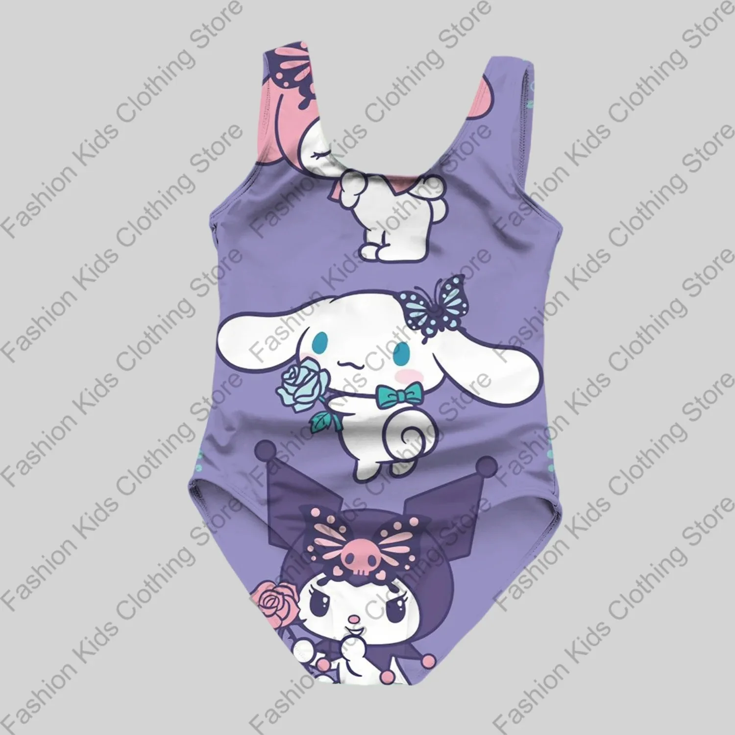 MINISO Girls Summer One-Piece Swimsuit Fashion Cartoon Cute Cinnamoroll 3d Printed Women Swimwear Girls Sleeveless Swim Clothing