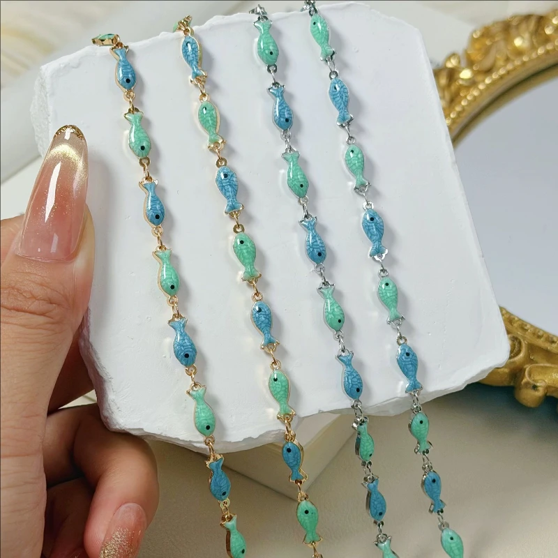 10 Meters/Lot High Quality No Fade Drip Fish Link Chains for Diy Jewelry Making Accessories Necklace Garment Copper Tassel Chain