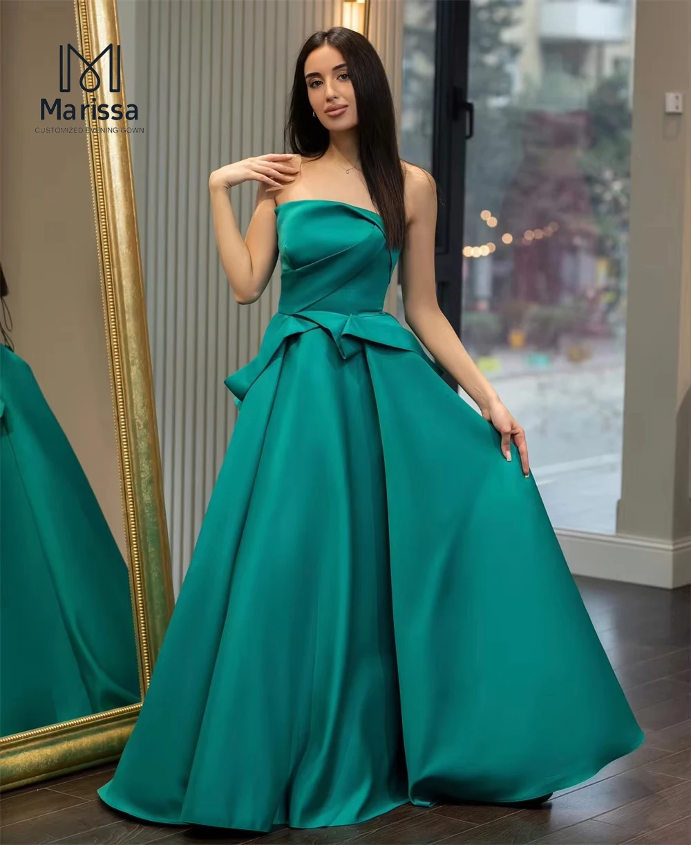 Marissa vestidos de noche hechos a medida, vestidos elegantes para mujer para eventos especiales, vestido de novia con lazo, corte en A, satén, hombros descubiertos, graduación