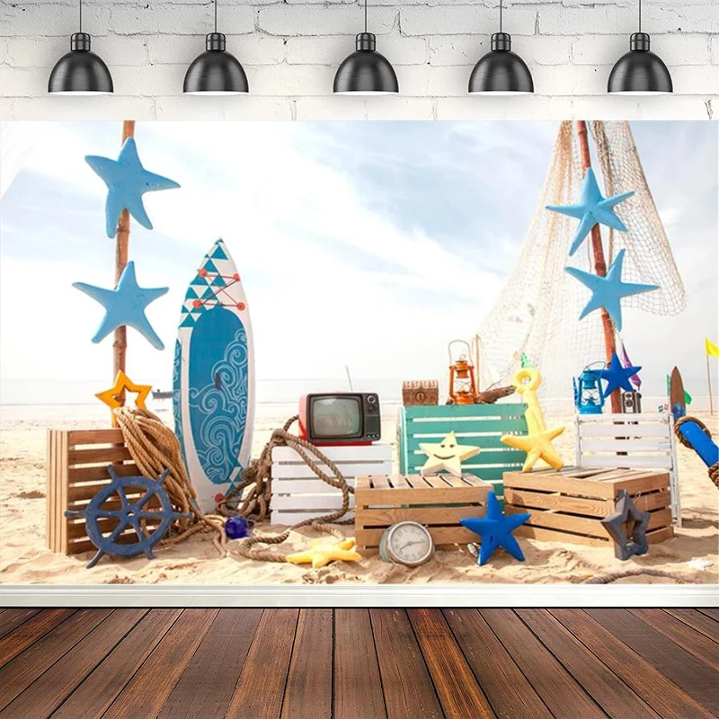 Summer Hawaii Beach Photography Backdrop Starfish Surfboard Decor Child Portrait Poster Photo Background Banner Studio Props