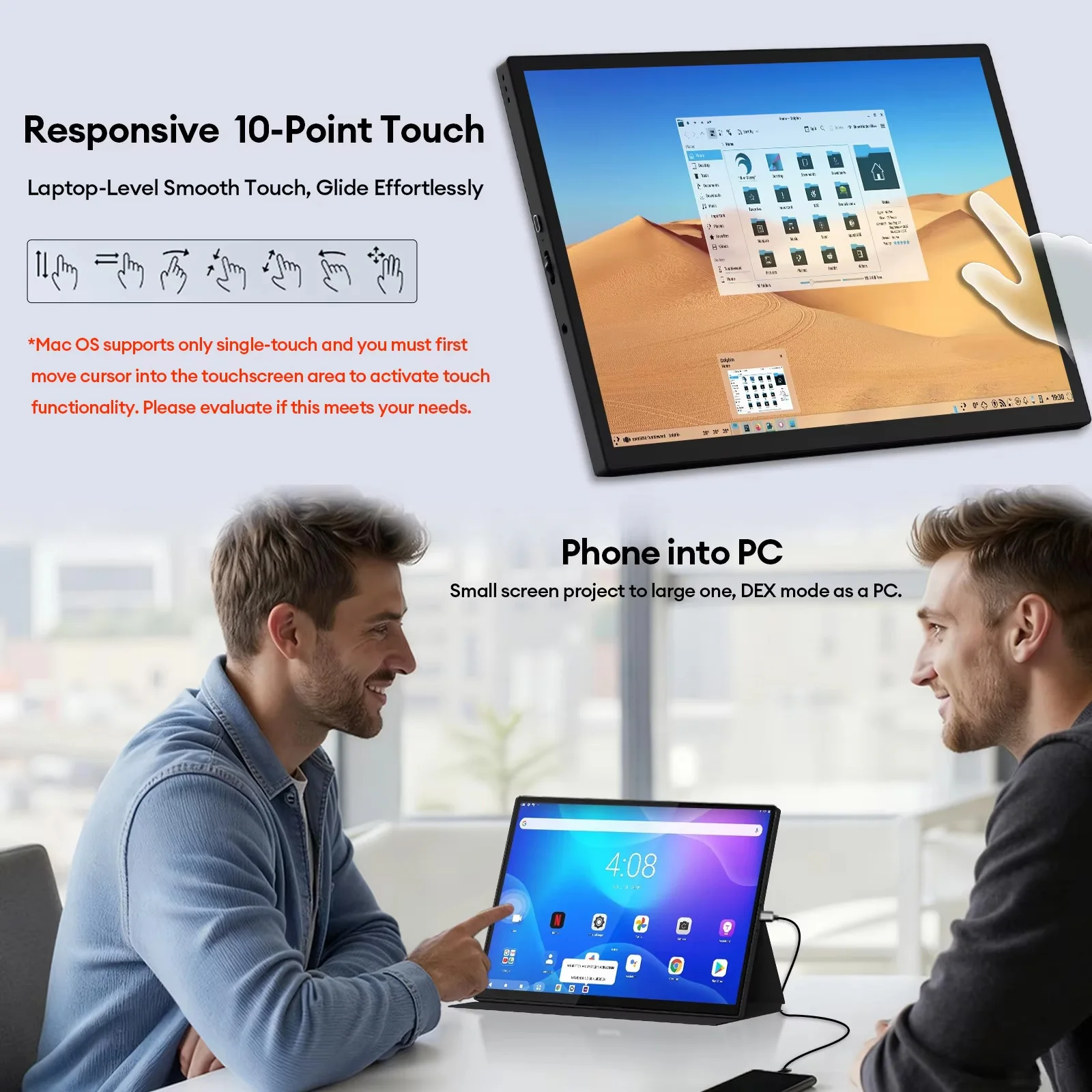 10.5 Inch Touch Portable Monitor 1920*1820 FHD IPS 100%sRGB 3:2 400Nit External Screen for Laptop Phone Switch PS4/5 XBox PS PC