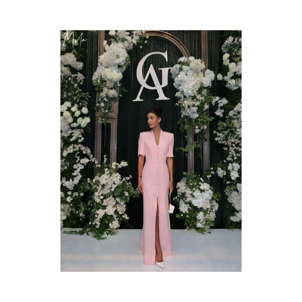 

Милое розовое платье для выпускного вечера с v-образным вырезом и половиной рукава, роскошные женские вечерние платья по индивидуальному заказу, платье длиной до пола, платья de fiesta 2025