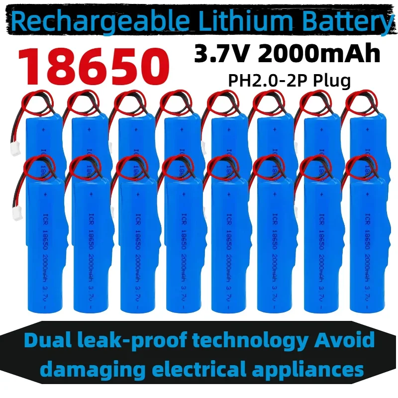 top3.7V 18650 Rechargeable Lithium Battery with PCB PH2.0-2P Connector for Fishing LED Lights Bluetooth Flashlights and Electron