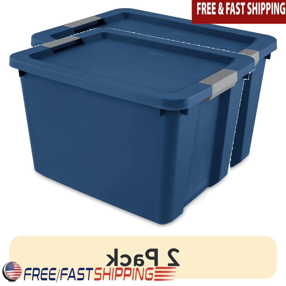 2er-Pack stapelbarer 20-Gallonen-Aufbewahrungsbehälter aus Kunststoff mit verriegelndem Deckel und bequemem Griff für die Organisation von Haushaltsgaragen