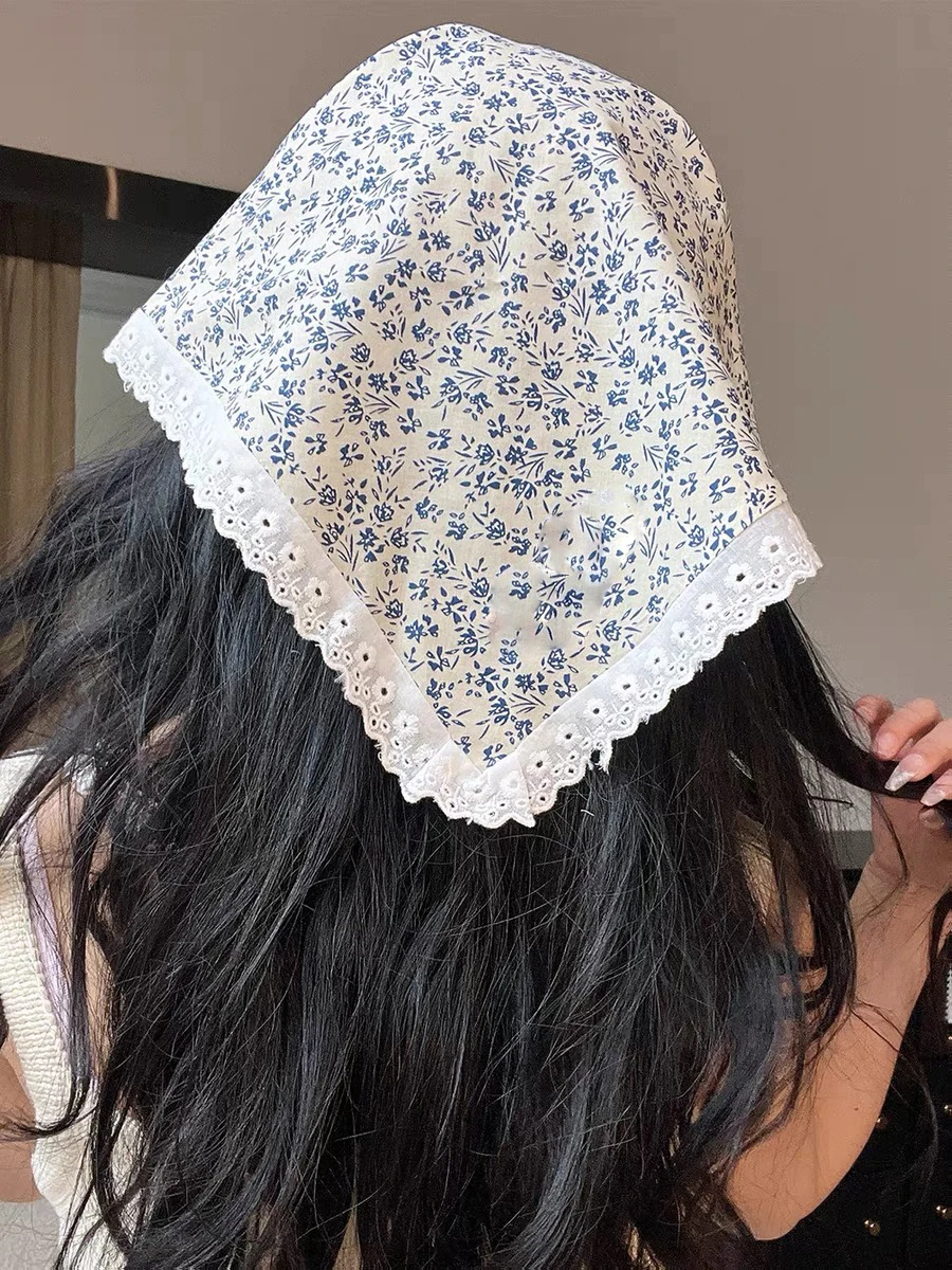 High-End French Headband Girls Fashion Lace Hair Scarf  For Summer Travel Photo Seaside Scarf Bandana Women Hair Accessories