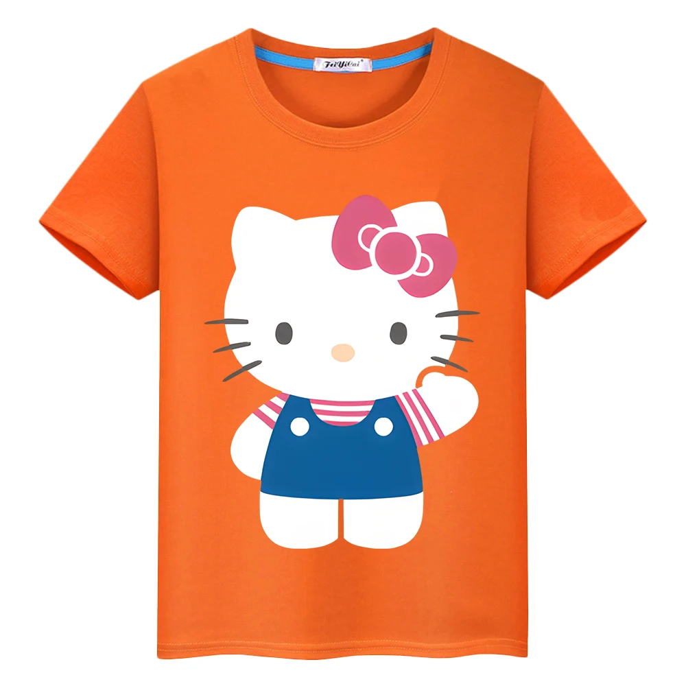 

hello kitty clothes Summer Print T-shirt 100%Cotton Cartoon Short boys girl clothes Cute Tops Anime Tees y2k one piece kids gift