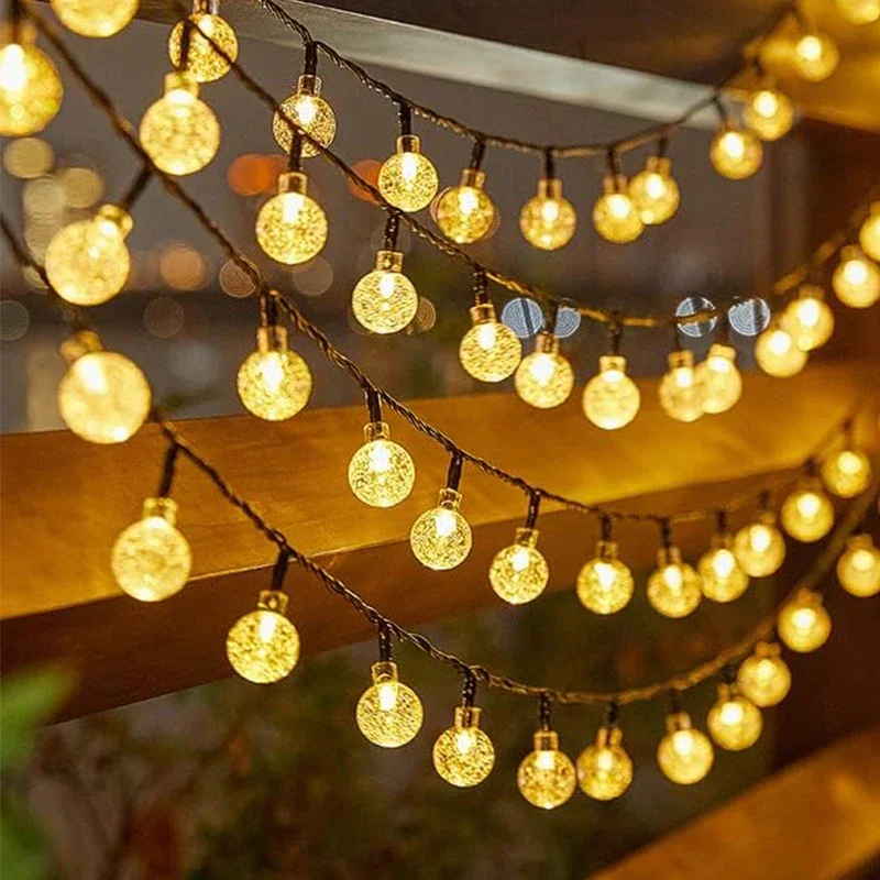 Solar ball String Lights Outside Waterproof Crystal Globe Lights with 8 Modes for Garden Tree Patio Party Christmas Decorations