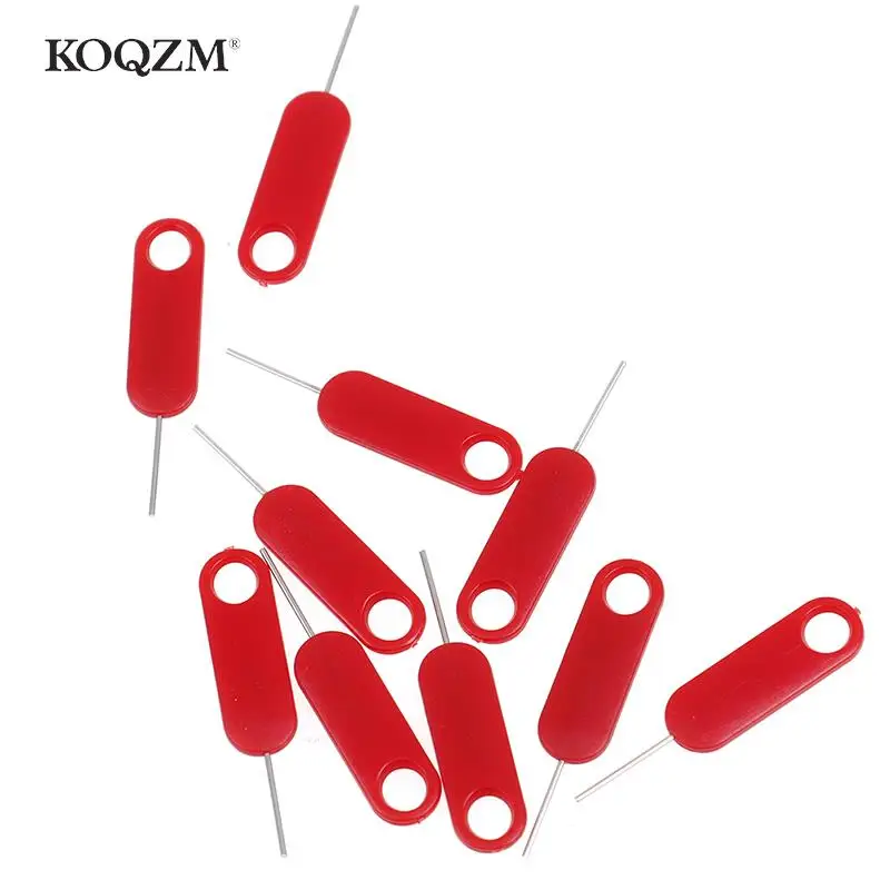 Bandeja de tarjeta Sim roja, herramienta de extracción de llave de Pin, aguja de acero inoxidable para teléfono inteligente, 10 piezas
