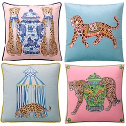 Retro Leopard Pillows Procleain Print Cushion Case Velvet Decorative Pillow Cover For Sofa 45x45 50x50 60x60 Home Decoration