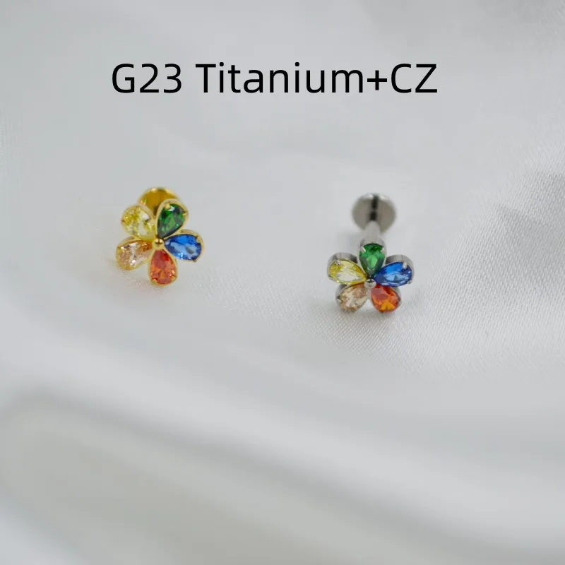 

10pcs Body Jewelry G23 Titanium Colorful CZ Lip Labret Bar Ear Helix Tragus Rook Bar Stud Body Piercing Jewelry 16G~1.2mmNEW