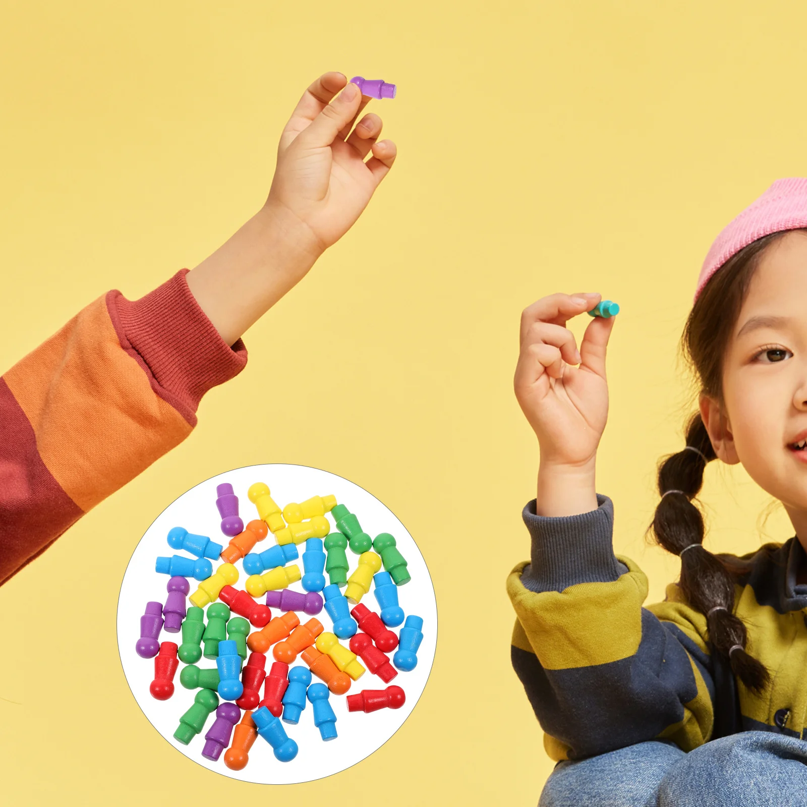 

60pcs Chess Pieces Colorful Wooden Small Flight Game Board Replacement Educational Family Party Travel Entertainment Plaything