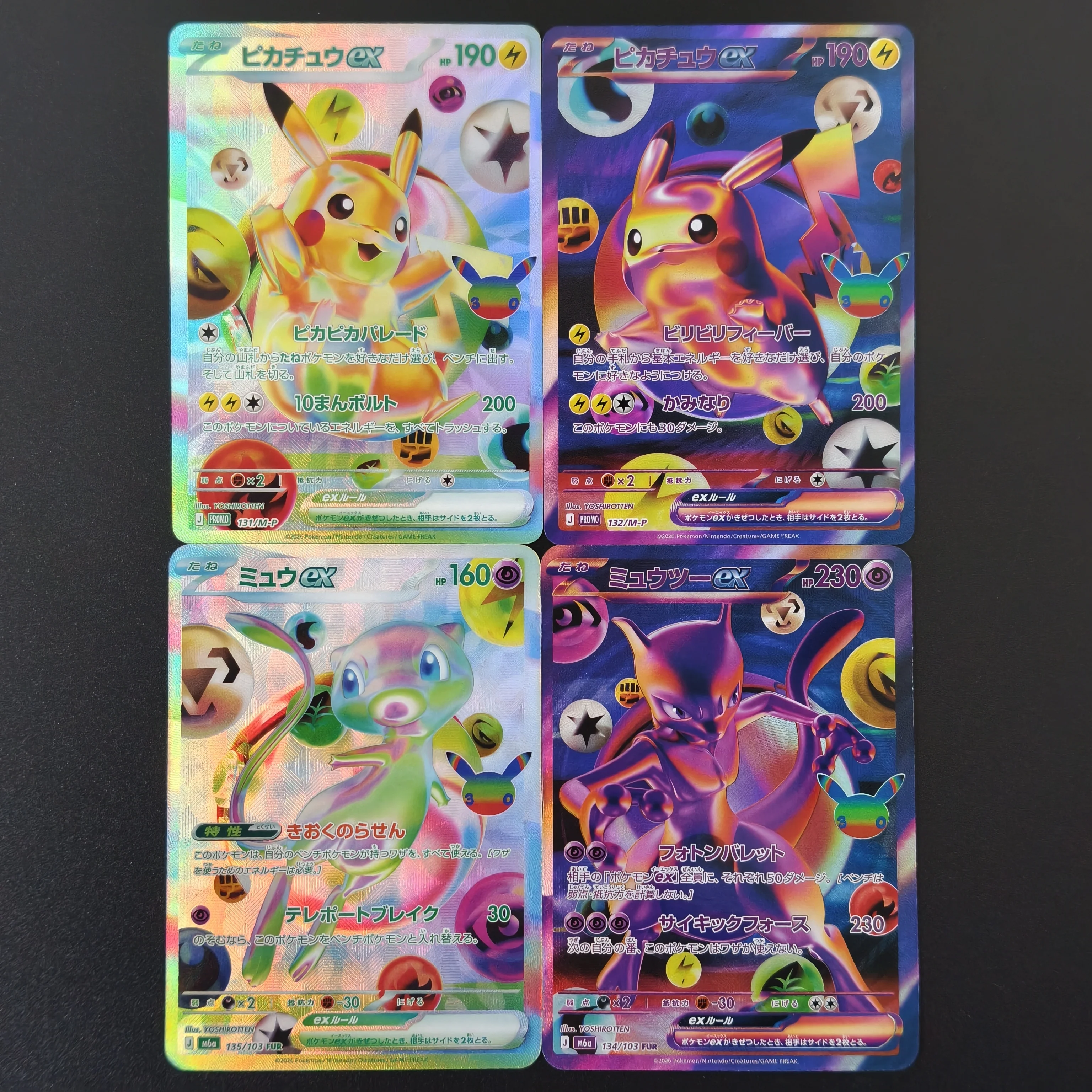 DIY PTCG 30th Anniversary Card Pokemon Mew Pikachu Mewtwo Full Art Foil Texture Rare Holographic Classic Anime Collectible Cards