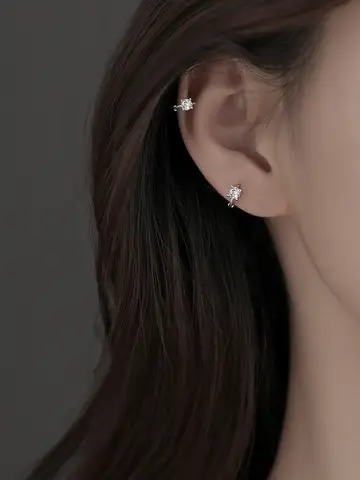925 스털링 실버 기하학 귀걸이, 여성을 위한 간단한 상감 지르콘 웨딩 쥬얼리 액세서리