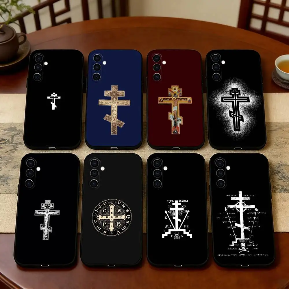 O-Orthdox C-Cross Icon Phone Case For Samsung Galaxy A73,A72,A71,A70,A53,A52,A51,Soft Silicone Black Cover