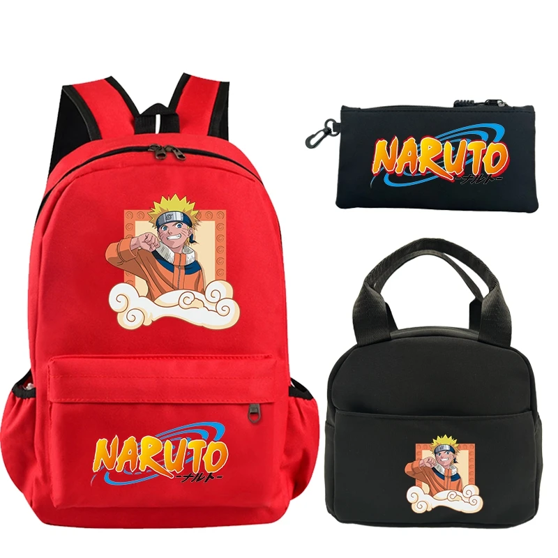 3Pcs/set Naruto Backpack Boy Girl Teenage Student Back To School Backpack Insulated Lunch Bag Pencil Case Women Kid Gift Bookbag