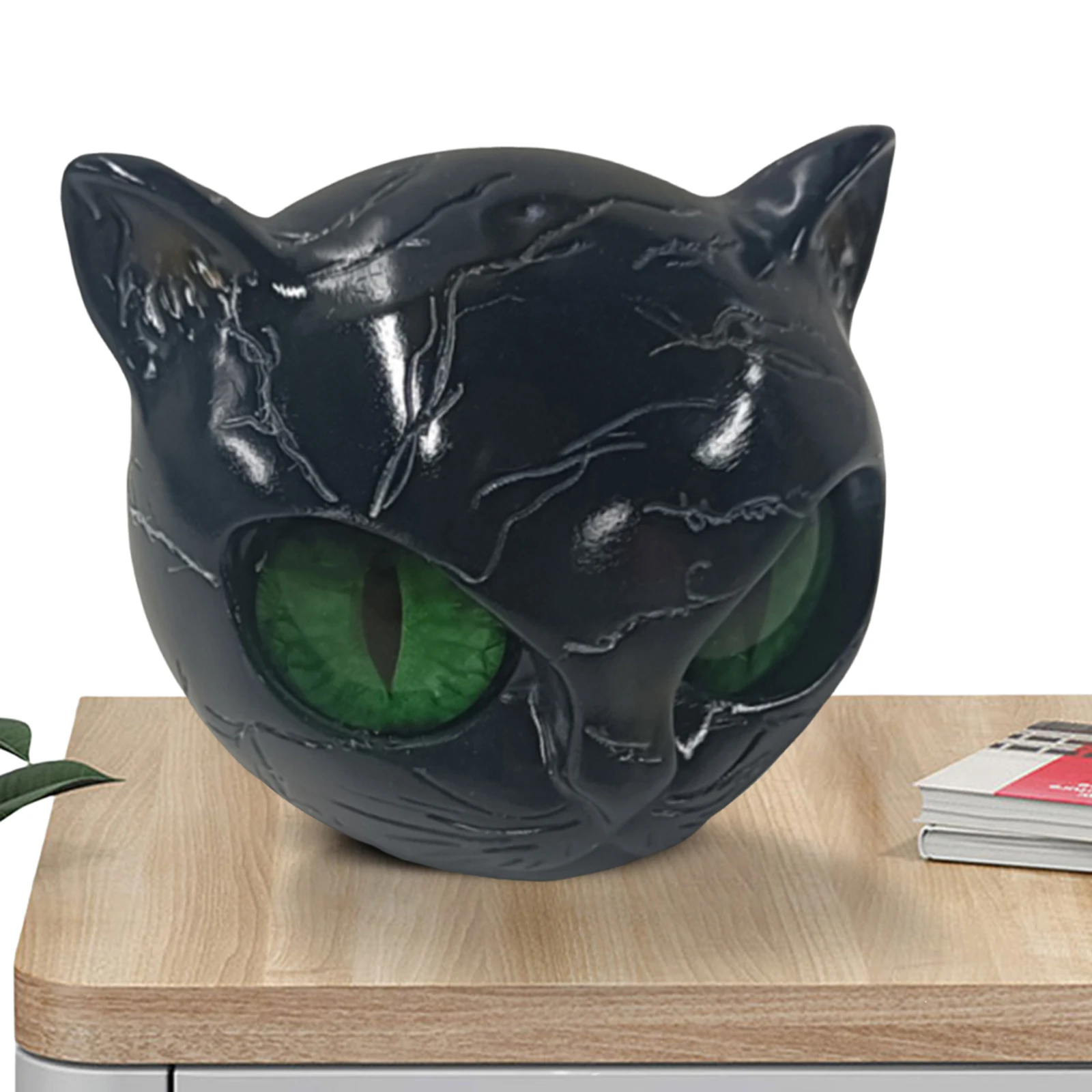 Escultura de cabeza de gato, estatuilla tallada curativa, escultura de gato negro de lujo, figuritas de gatos de la suerte, escultura para amantes de los gatos