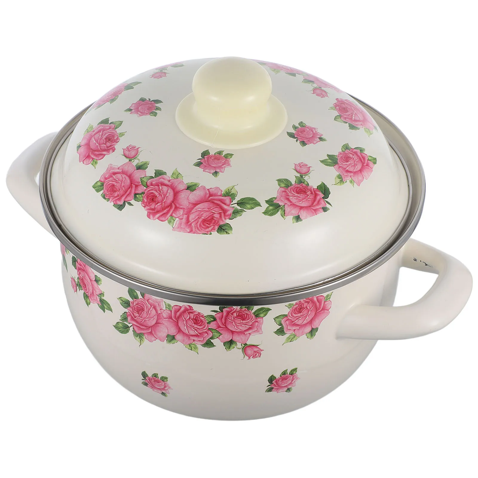 

1pc Enamel Pot Flower Pattern Medium Size Soup Stockpot For Stove Cooking Handle Small Pots Kitchen Use Enamel Stock
